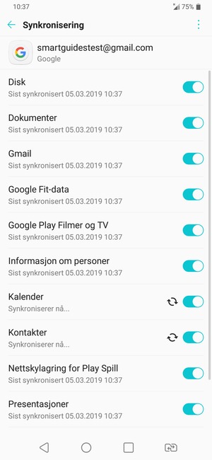 Dine kontakter fra Google vil synkroniseres til telefonen din