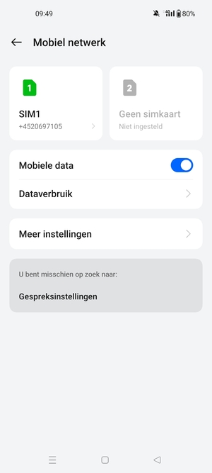 Selecteer SIM1 of SIM2