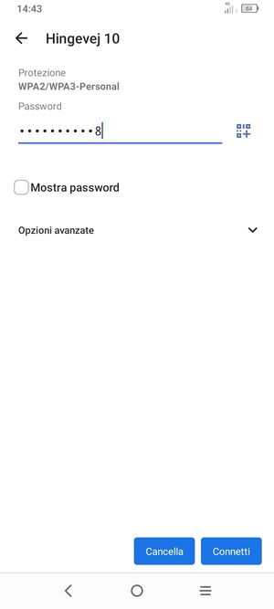 Inserisci la password del Wi-Fi e seleziona Connetti