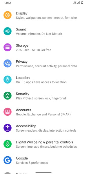 Scroll to and select Security