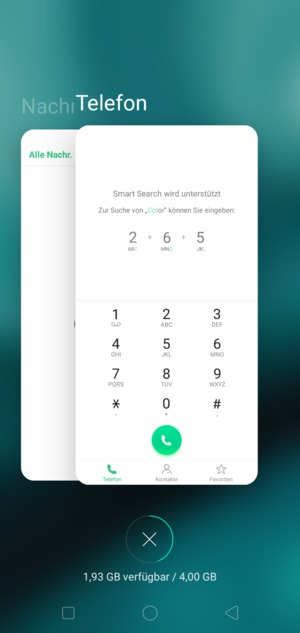 Wählen Sie das Löschen Symbol, um alle laufende Apps zu schließen