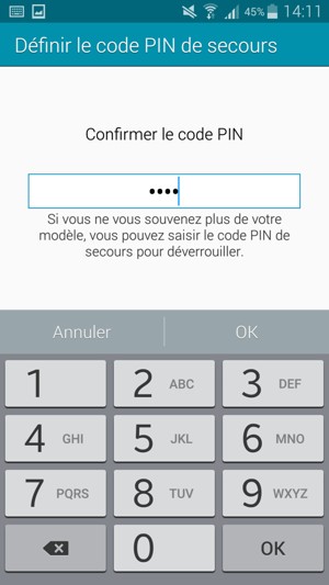 Veuillez confirmer votre Code PIN de secours et sélectionner OK