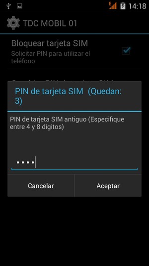 Introduzca su PIN de tarjeta SIM antiguo y seleccione Aceptar