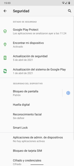 Para cambiar el PIN de la tarjeta SIM, desplácese y seleccione Bloqueo de tarjeta SIM