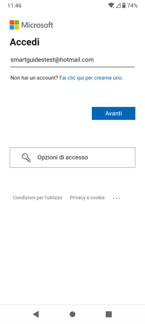 Inserisci il tuo indirizzo email e seleziona Avanti