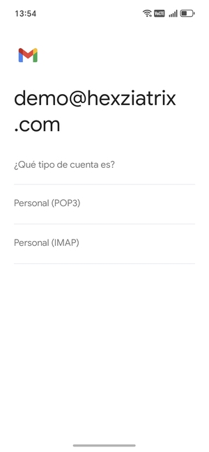 Seleccione Personal (POP3) o Personal (IMAP)