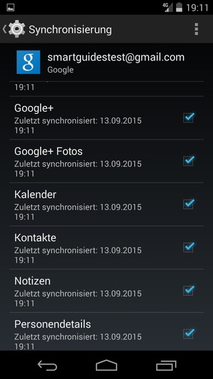Stellen Sie sicher, dass Kontakte ausgewählt ist