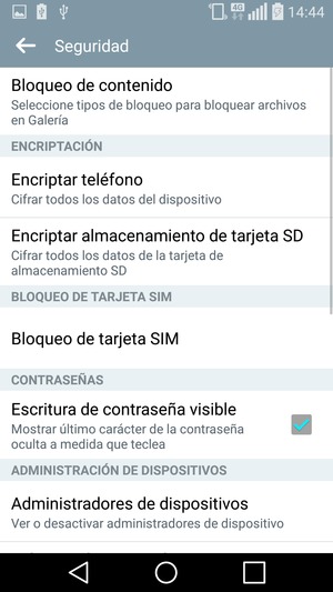 Seleccione Bloqueo de tarjeta SIM