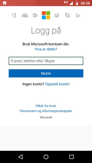 Skriv inn e-postadresse og velg Neste