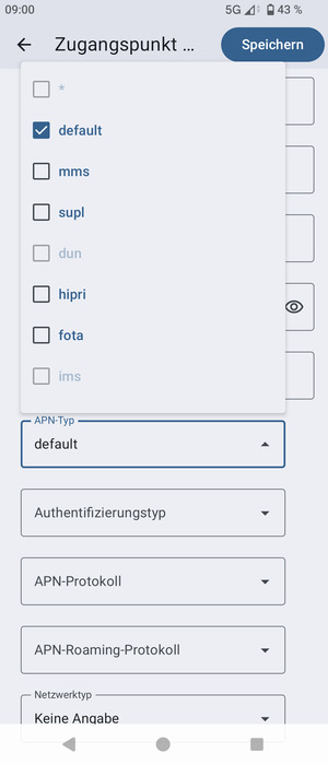 Stellen Sie sicher, dass default ausgewählt ist