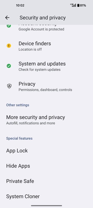 Scroll to and select More  security and privacy