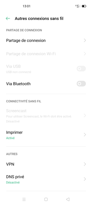 Sélectionnez Partage de connexion
