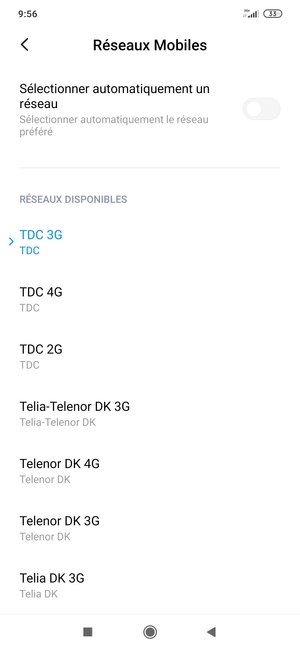 Sélectionnez un opérateur réseau dans la liste