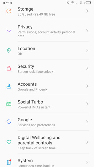 Scroll to and select Security