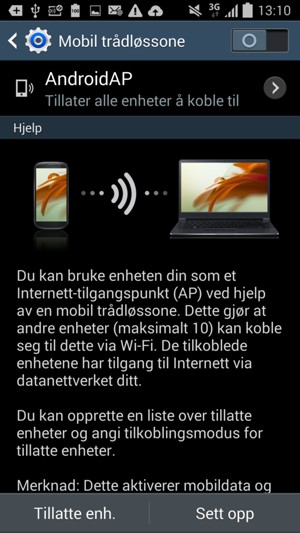 Slå på Mobil trådløssone
