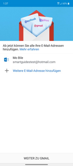 Wählen Sie WEITER ZU GMAIL