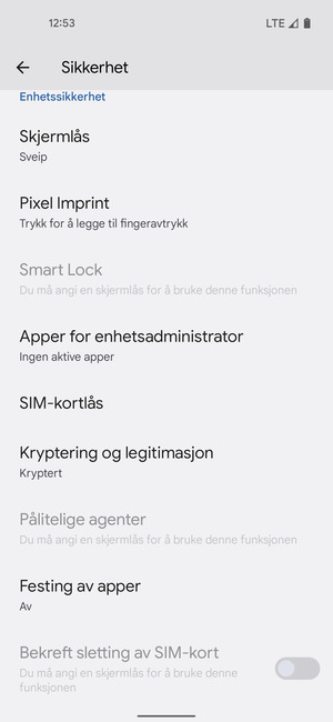 Bla til og velg SIM-kortlås