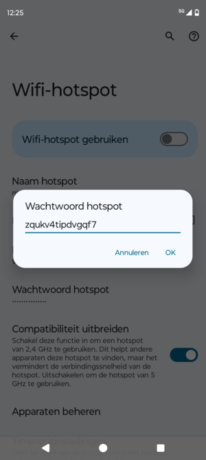 Voer een wachtwoord van een WiFi-hotspot in van ten minste 8 tekens en selecteer OK