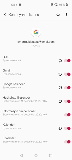 Dine kontakter fra Google vil synkroniseres til telefonen din