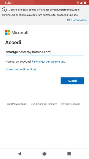 Inserisci il tuo indirizzo email e seleziona Avanti