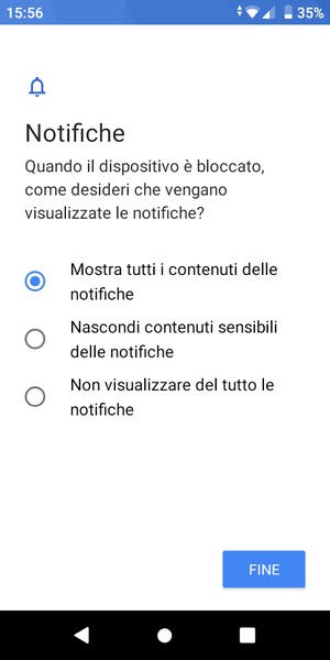 Seleziona la tua opzione preferita e poi FINE