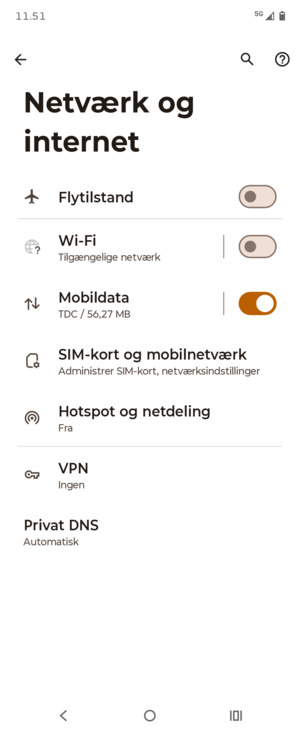 Vælg SIM-kort og mobilnetværk