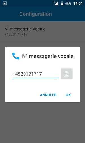Saisissez le Nº messagerie vocale et sélectionnez OK