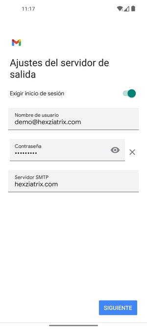 Introduzca la dirección de servidor saliente y seleccione SIGUIENTE