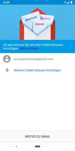 Wählen Sie WEITER ZU GMAIL