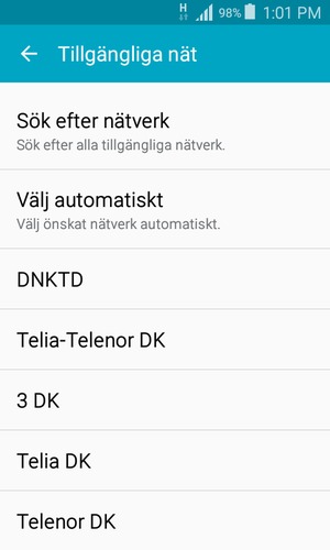 Välj en nätverksoperatör från listan