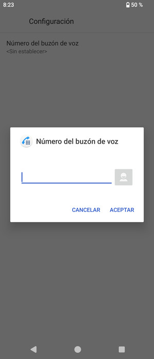 Introduzca el Número del buzón de voz y seleccione ACEPTAR