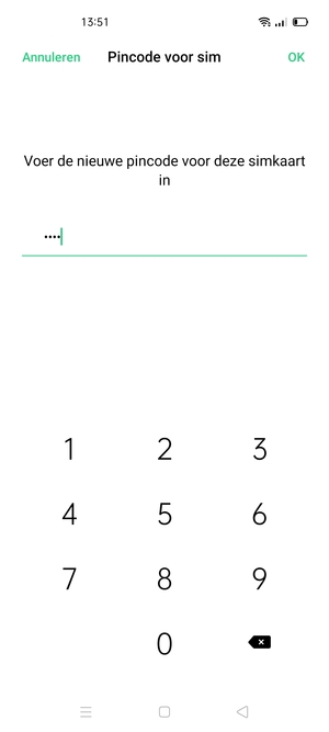 Voer uw Nieuwe pincode voor deze simkaart in en selecteer OK