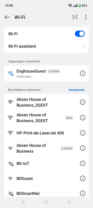 U bent nu verbonden met het WiFi-netwerk