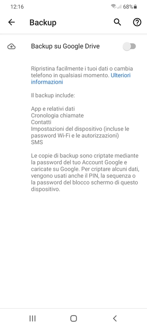 Attiva Backup su Google Drive