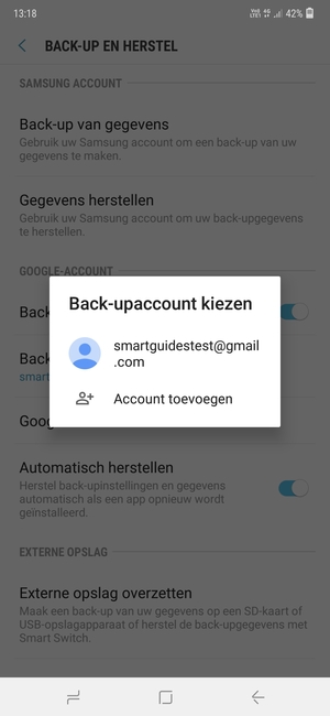 Selecteer uw back-up-account