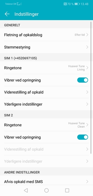 Scroll til SIM 1 eller SIM 2 og vælg Yderligere indstillinger