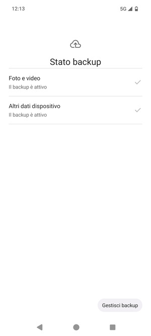 Seleziona Gestisci backup