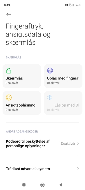 For at aktivere din skærmlås, vend tilbage til menuen Adgangskoder og sikkerhed og vælg Skærmlås