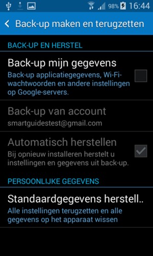 Vink het selectievakje Back-up mijn gegevens aan