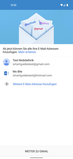 Wählen Sie WEITER ZU GMAIL