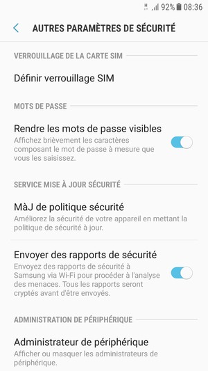 Sélectionnez Définir verrouillage SIM