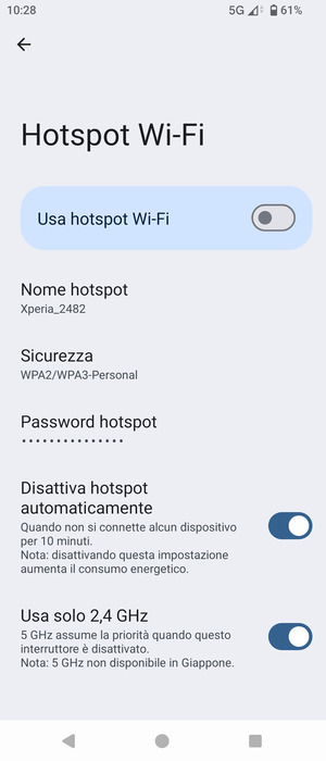 Seleziona Password hotspot