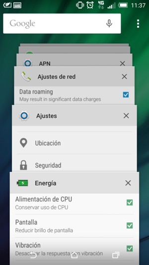Seleccione el icono X para cerrar todas las aplicaciones en ejecución