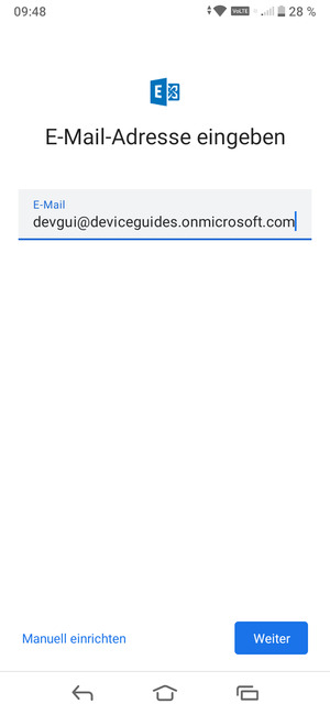 Geben Sie Ihre E-Mail-Adresse ein und wählen Sie Manuell einrichten