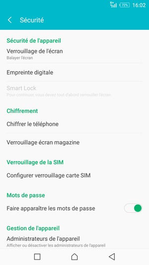 Sélectionnez Configurer verrouillage carte SIM