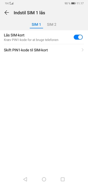 Din PIN-kode til SIM-kort er nu ændret