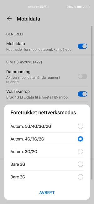 Velg ønsket alternativ