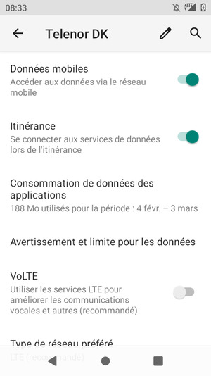 Activer ou désactiver Itinérance