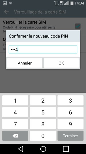 Veuillez confirmer votre nouveau Code PIN de la carte SIM et sélectionner OK