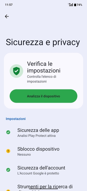 Per attivare il blocco dello schermo, vai al menu Sicurezza e privacy e seleziona Sblocco dispositivo